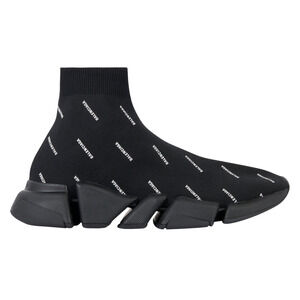 Balenciaga Speed 2.0 Black White All Over Logo High Top Trainer Sock Sneaker 35